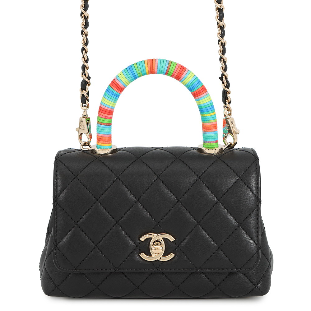 シャネル ハンドバッグ ココマーク マトラッセ トップハンドル ミニ フラップ レザー AS2215 CHANEL 2way 黒
