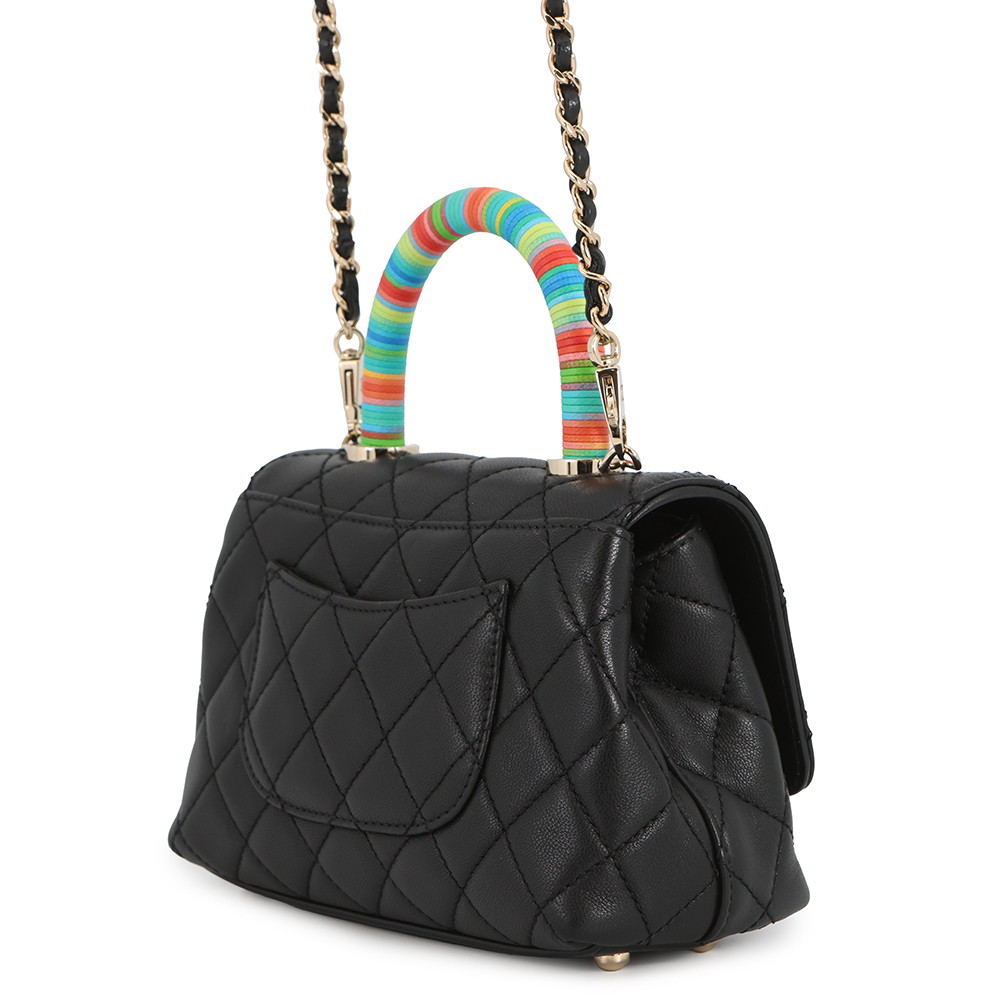 シャネル ハンドバッグ ココマーク マトラッセ トップハンドル ミニ フラップ レザー AS2215 CHANEL 2way 黒