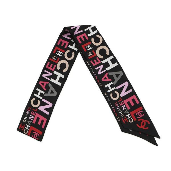シャネル スカーフ ココマーク ロゴ 総柄 シルク 21B CHANEL シルクスカーフ 黒