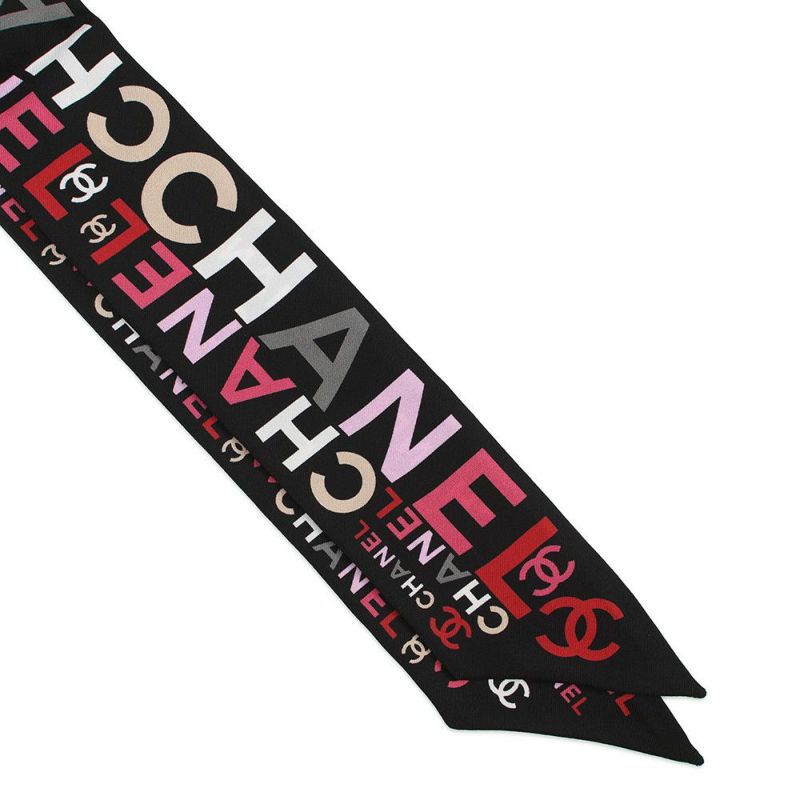 シャネル スカーフ ココマーク ロゴ 総柄 シルク 21B CHANEL シルクスカーフ 黒