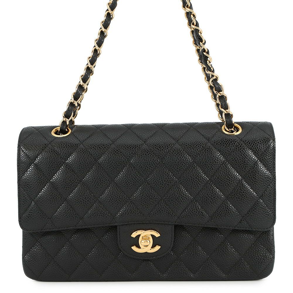 シャネル チェーンショルダーバッグ マトラッセ25 ココマーク ダブルチェーン キャビアスキン A01112 CHANEL 黒