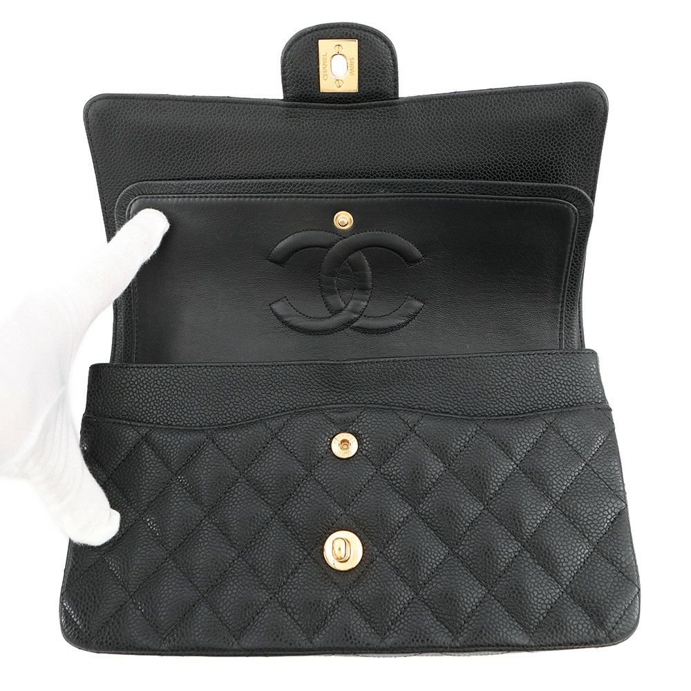 シャネル チェーンショルダーバッグ マトラッセ25 ココマーク ダブルチェーン キャビアスキン A01112 CHANEL 黒