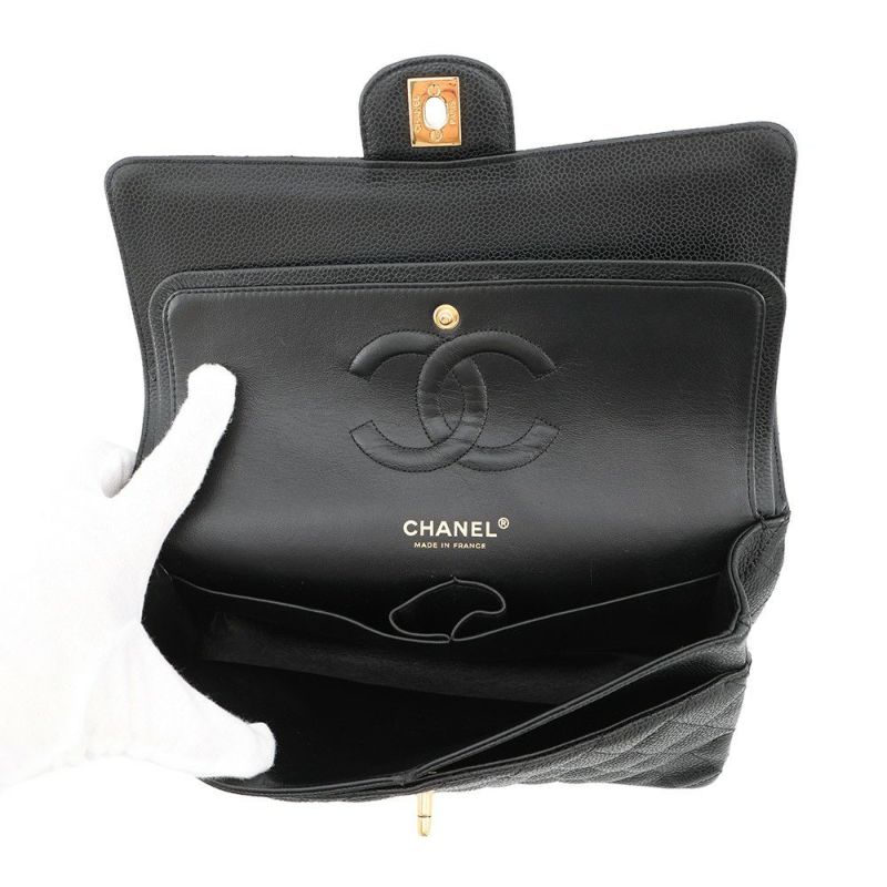シャネル チェーンショルダーバッグ マトラッセ25 ココマーク ダブルチェーン キャビアスキン A01112 CHANEL 黒