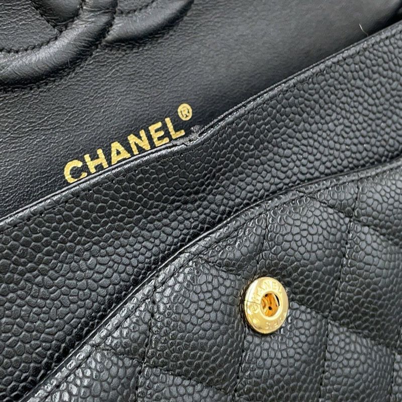 シャネル チェーンショルダーバッグ マトラッセ25 ココマーク ダブルチェーン キャビアスキン A01112 CHANEL 黒