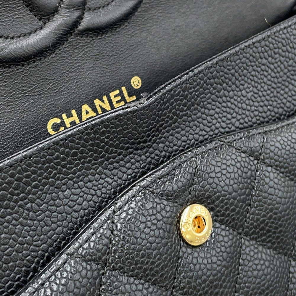 シャネル チェーンショルダーバッグ マトラッセ25 ココマーク ダブルチェーン キャビアスキン A01112 CHANEL 黒