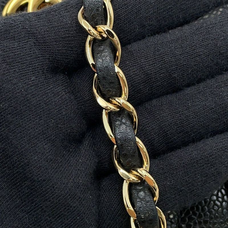 シャネル チェーンショルダーバッグ マトラッセ25 ココマーク ダブルチェーン キャビアスキン A01112 CHANEL 黒