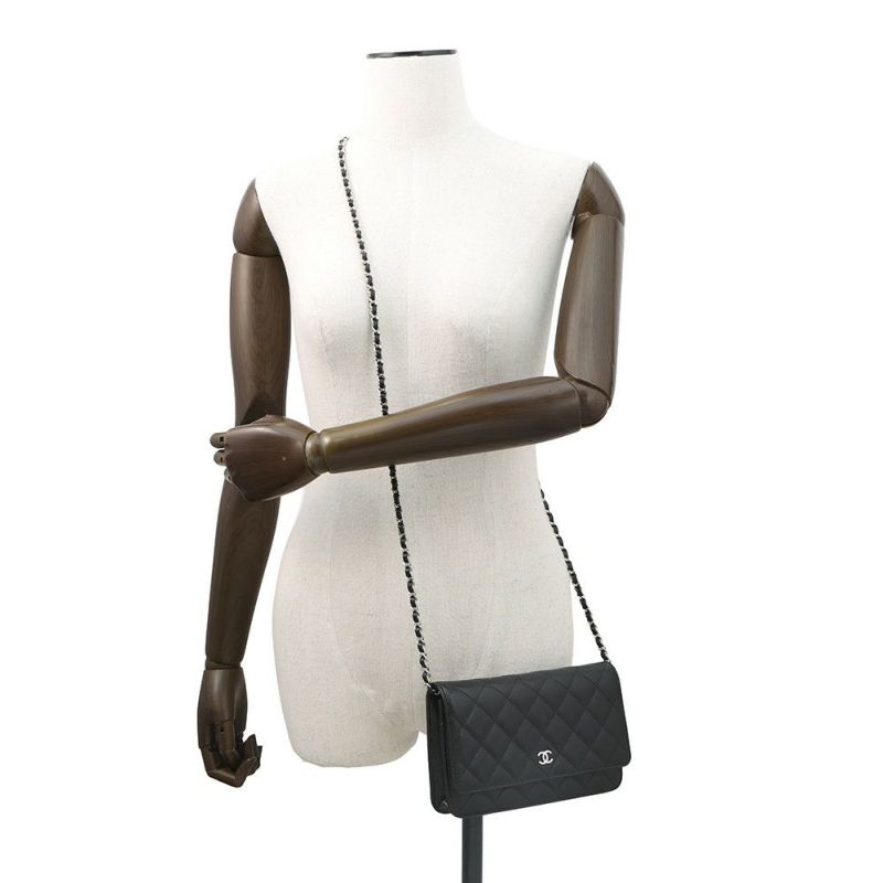 シャネル チェーンウォレット マトラッセ ココマーク キャビアスキン AP0250 CHANEL 財布 黒