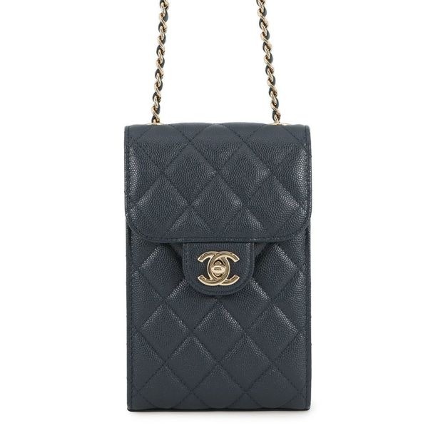 シャネル フォンケース マトラッセ キャビアスキン AP0249 バッグ ポーチ ネイビー