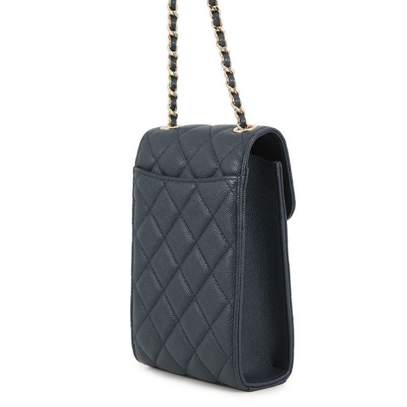 シャネル フォンケース マトラッセ キャビアスキン AP0249 バッグ ポーチ ネイビー