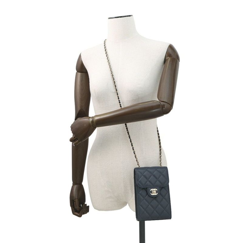 シャネル フォンケース マトラッセ キャビアスキン AP0249 バッグ ポーチ ネイビー