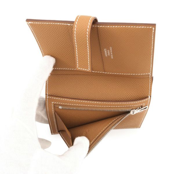 エルメス 二つ折り財布 Hパッサン コンパクト ゴールド/シルバー金具 エプソン W刻印