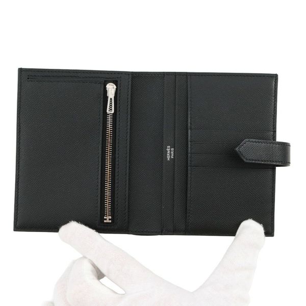 エルメス 二つ折り財布 ベアンコンパクト ブラック/ブラック金具 ヴォーマダム K刻印 HERMES 財布 黒