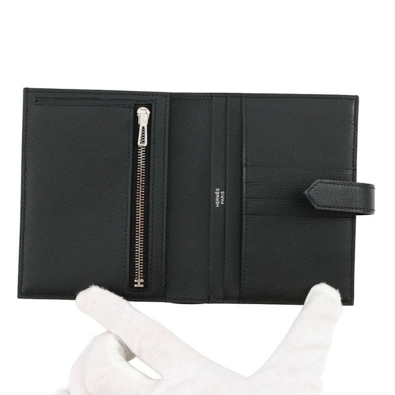 エルメス 二つ折り財布 ベアンコンパクト ブラック/ブラック金具 ヴォーマダム K刻印 HERMES 財布 黒