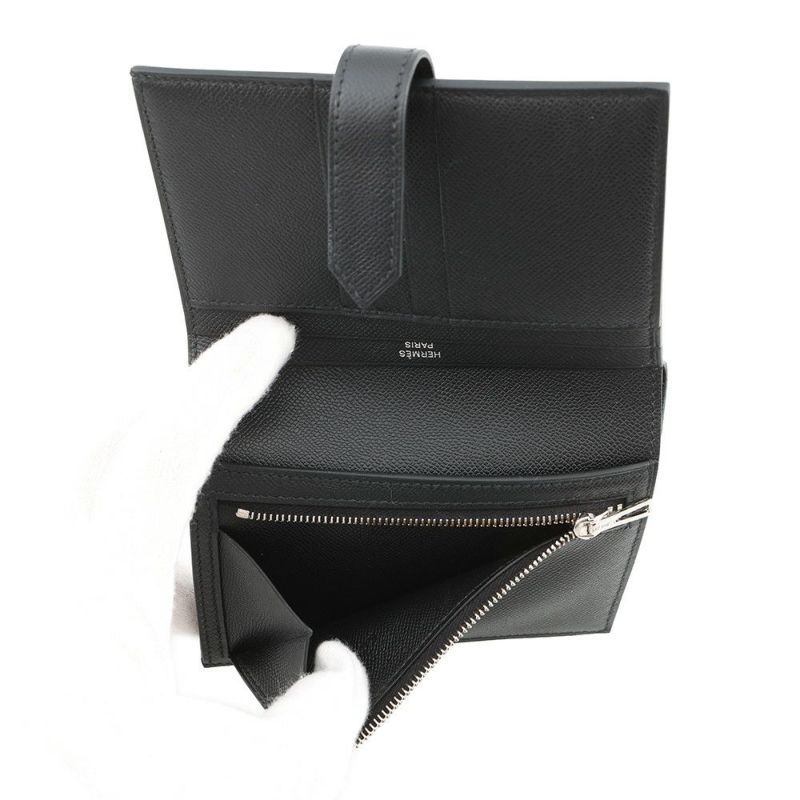 エルメス 二つ折り財布 ベアンコンパクト ブラック/ブラック金具 ヴォーマダム K刻印 HERMES 財布 黒