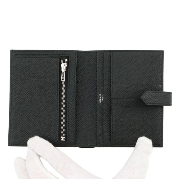 エルメス 二つ折り財布 ベアンコンパクト ブラック/シルバー金具 エプソン B刻印 エプソン 財布 黒