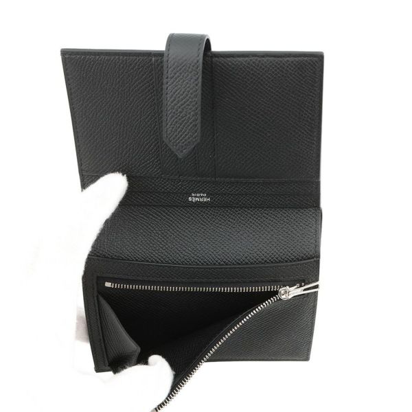 エルメス 二つ折り財布 ベアンコンパクト ブラック/シルバー金具