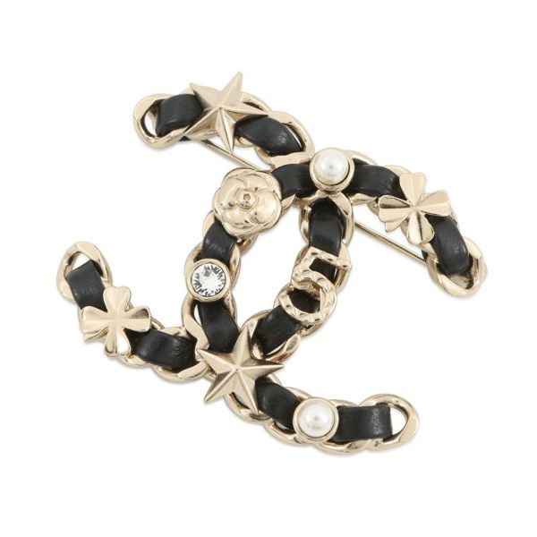 シャネル ブローチ ココマーク ラインストーン フェイクパール B20B AB4726 CHANELアクセサリー 黒