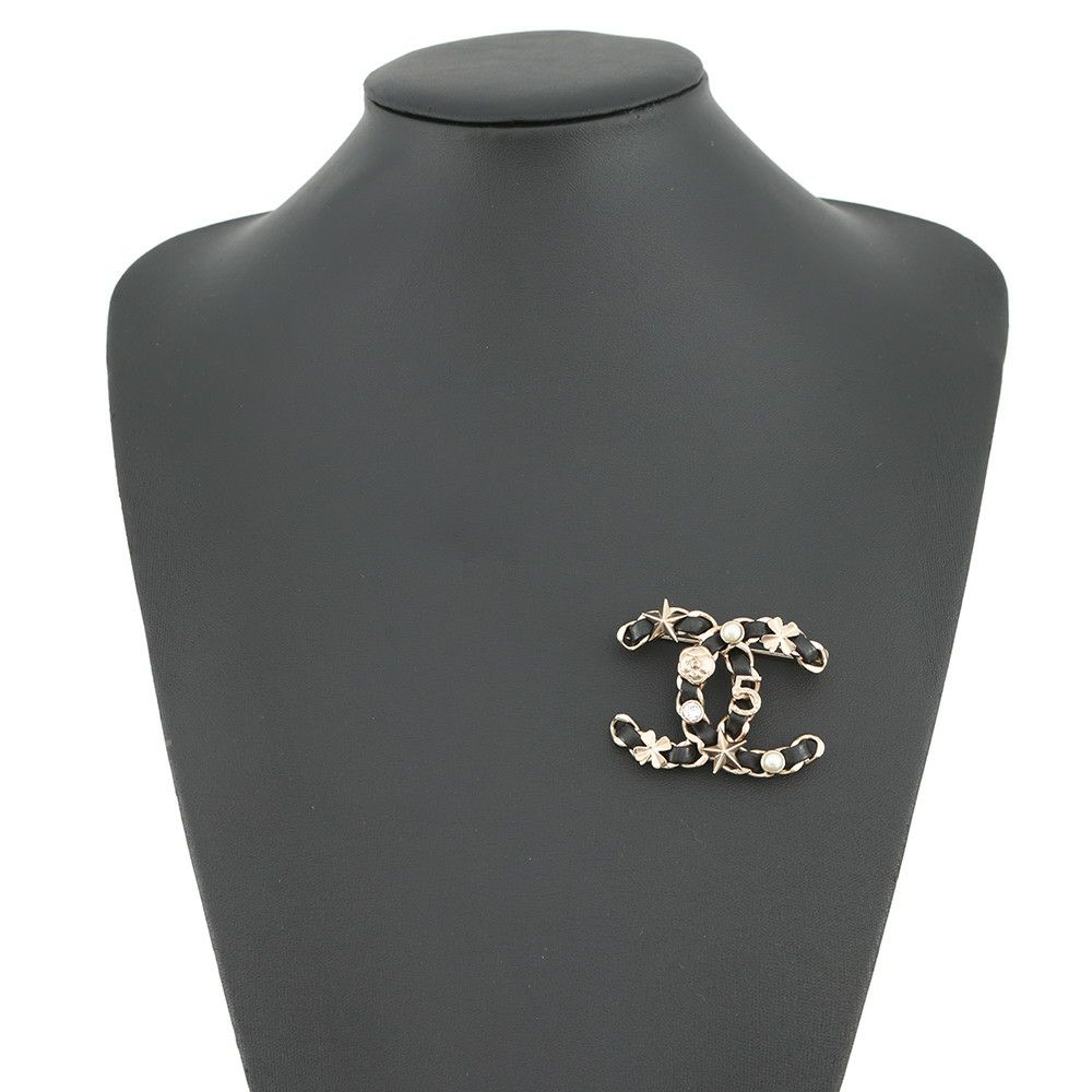 シャネル ブローチ ココマーク ラインストーン フェイクパール B20B AB4726 CHANELアクセサリー 黒