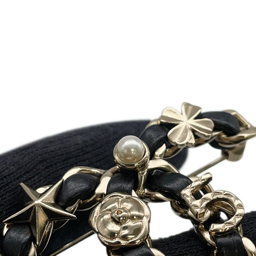 シャネル ブローチ ココマーク ラインストーン フェイクパール B20B AB4726 CHANELアクセサリー 黒