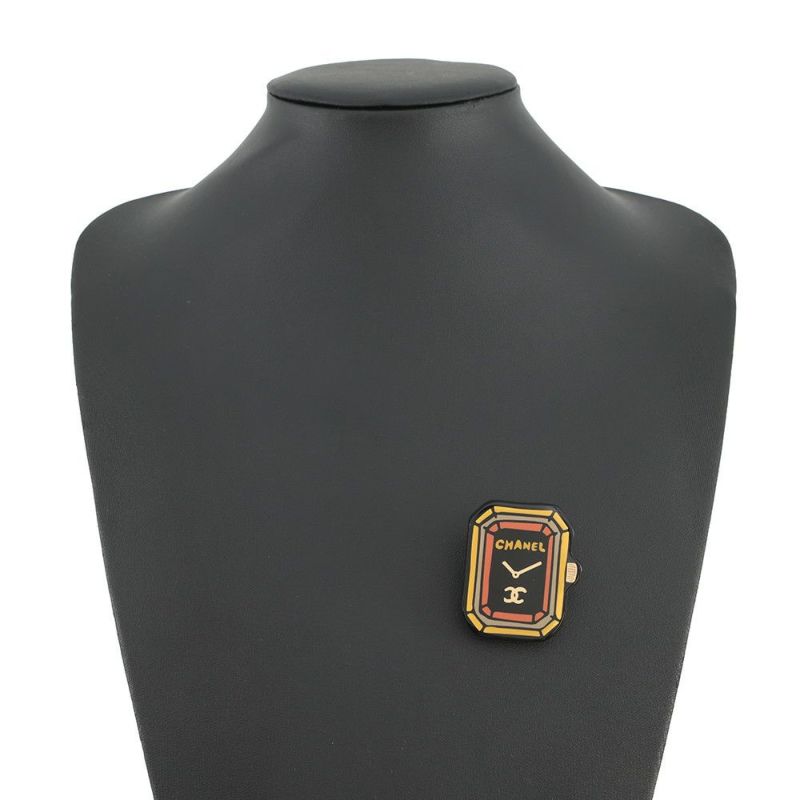 シャネル ピンブローチ ココマーク プルミエール 時計モチーフ レジン D23A ABB395 CHANEL アクセサリー 黒