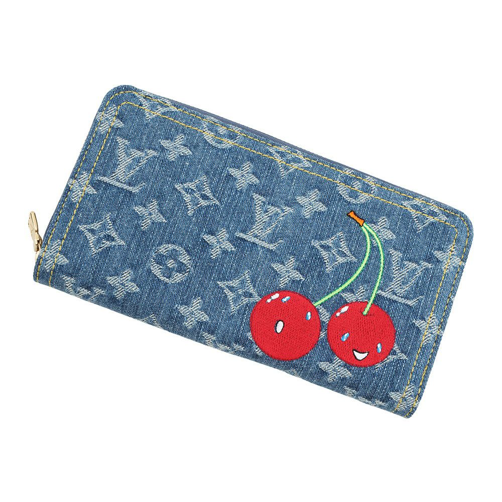 ルイヴィトン 長財布 モノグラム・チェリー デニム LV × TM ジッピー・ウォレット M23161 村上隆コラボ