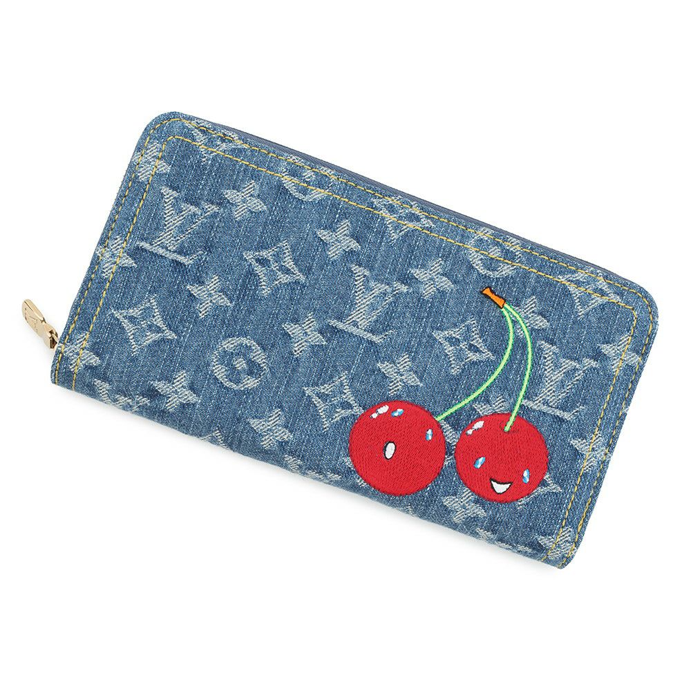 ルイヴィトン 長財布 モノグラム・チェリー デニム LV × TM ジッピー・ウォレット M23161 村上隆コラボ