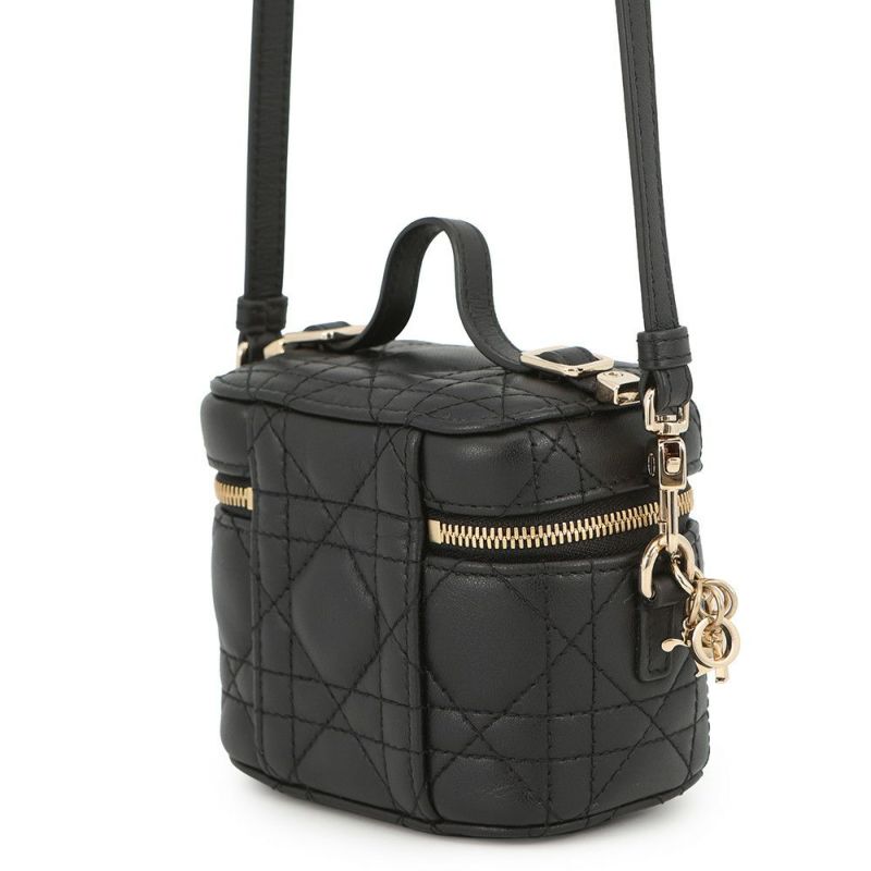 ディオール ハンドバッグ レディディオール カナージュ マイクロ バニティ ラムスキン S0918ONMJ 2wayショルダー 黒