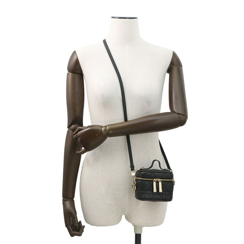 ディオール ハンドバッグ レディディオール カナージュ マイクロ バニティ ラムスキン S0918ONMJ 2wayショルダー 黒