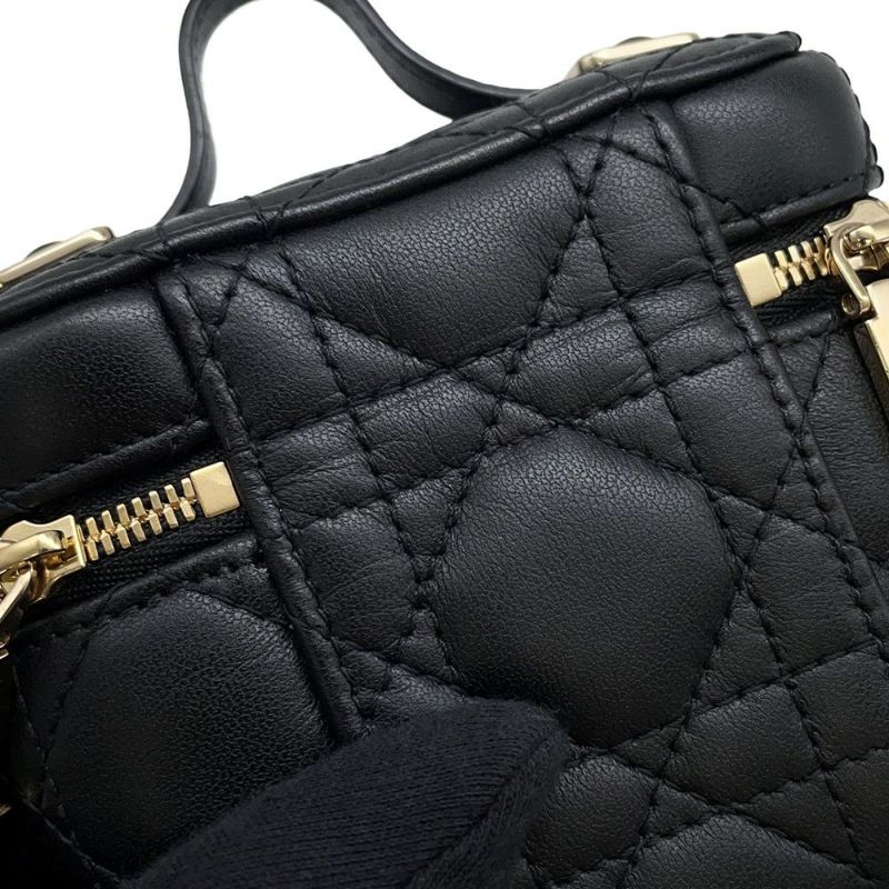 ディオール ハンドバッグ レディディオール カナージュ マイクロ バニティ ラムスキン S0918ONMJ 2wayショルダー 黒