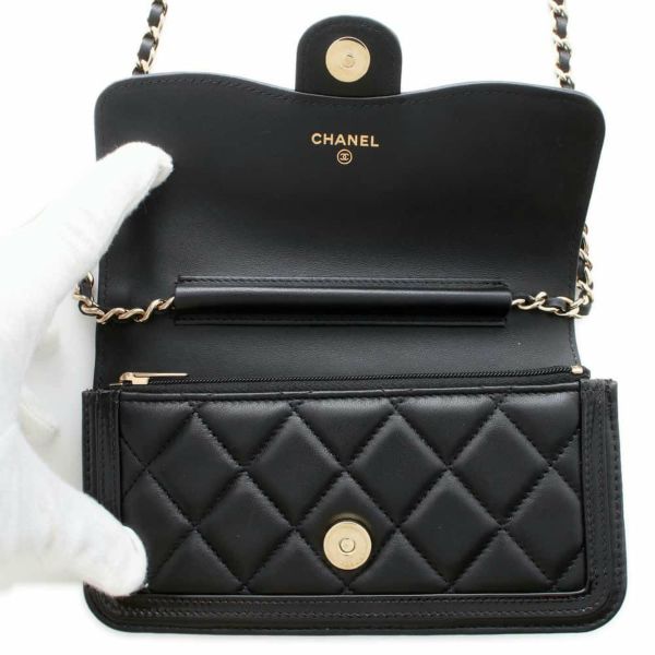 シャネル チェーンフォンケース マトラッセ ココマーク ラムスキン パテント AP3559 CHANEL 黒