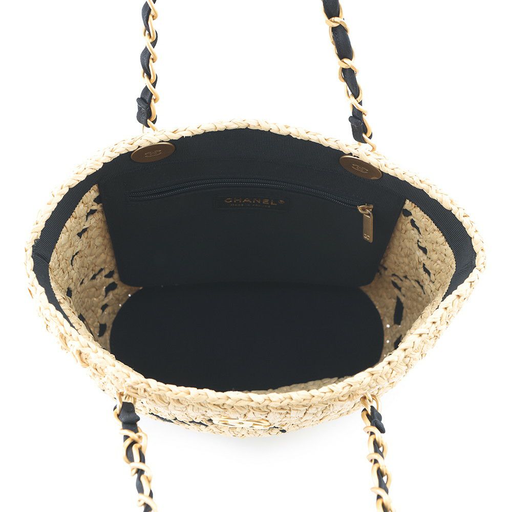 シャネル チェーントートバッグ スモール ショッピングバッグ ラフィア AS5811 CHANEL 黒