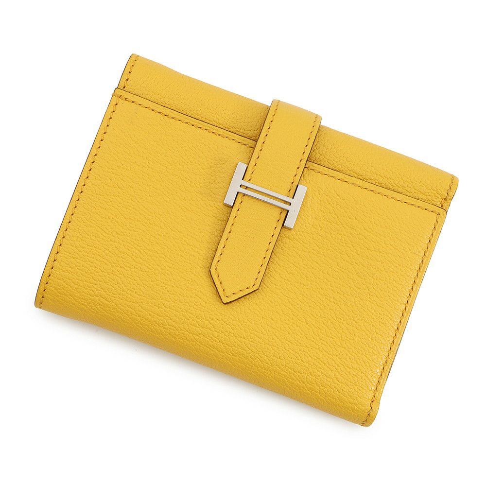エルメス 三つ折り財布 ベアンコンビネ ジョーヌアンブル/シルバー金具 シェブルミゾル W刻印 HERMES 財布