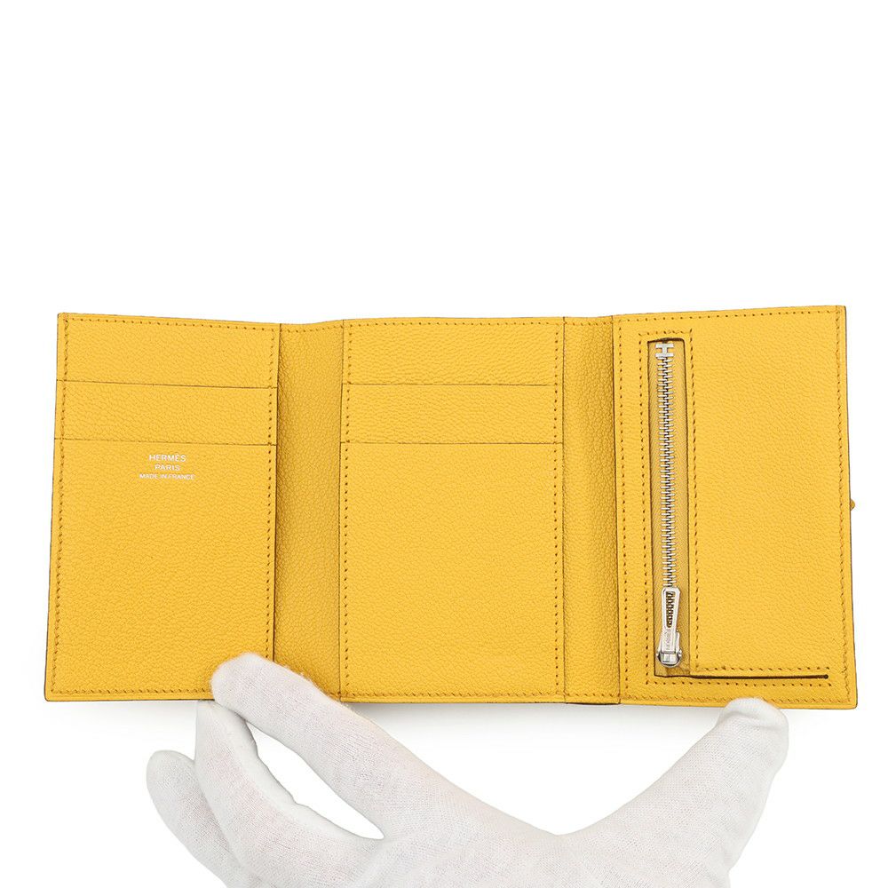 エルメス 三つ折り財布 ベアンコンビネ ジョーヌアンブル/シルバー金具 シェブルミゾル W刻印 HERMES 財布