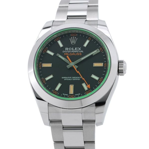 ロレックス ミルガウス グリーンガラス ランダムシリアル ルーレット 116400GV ROLEX 腕時計 黒文字盤