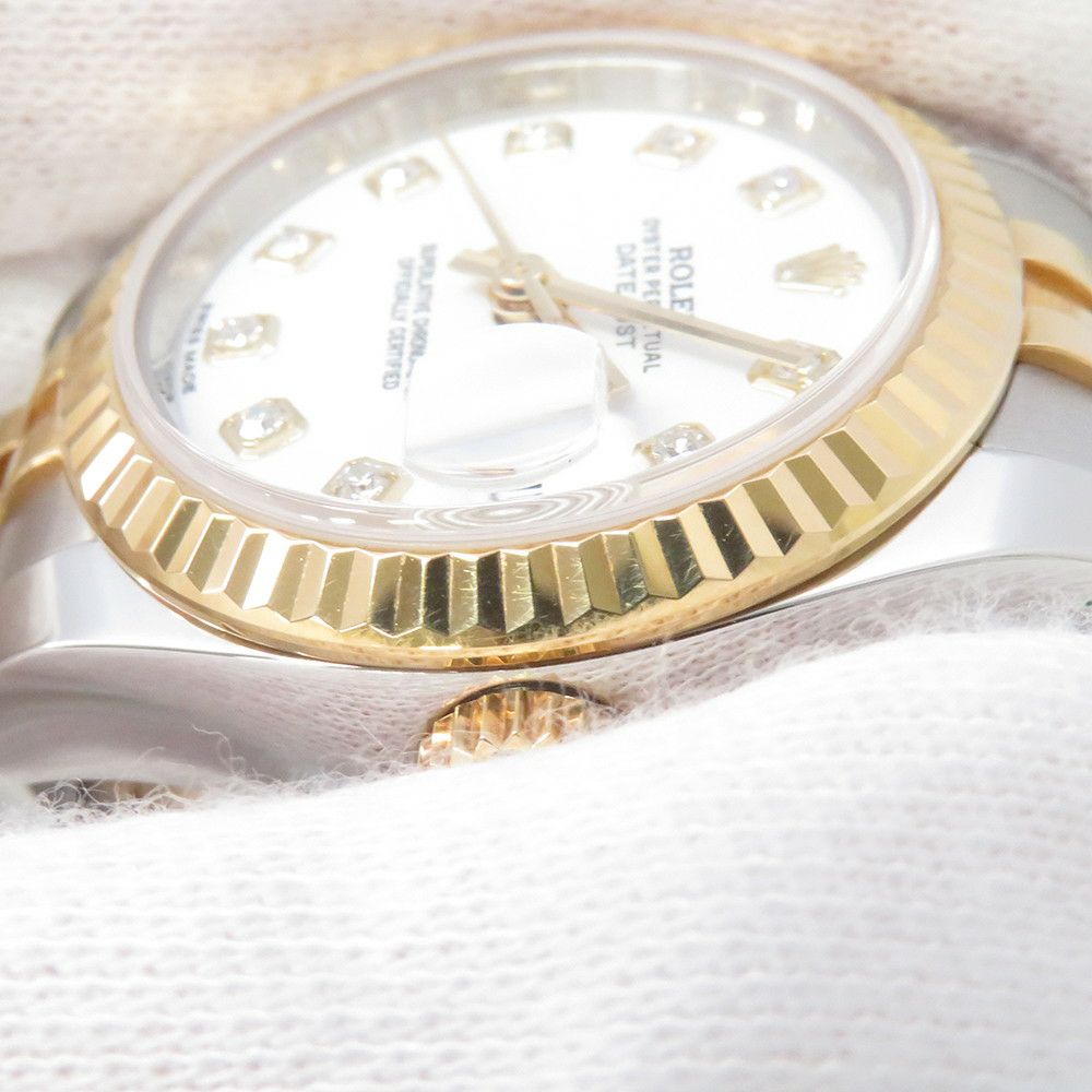 ロレックス デイトジャスト SS/K18YG 179173G ROLEX 腕時計 白文字盤 10Pダイヤ