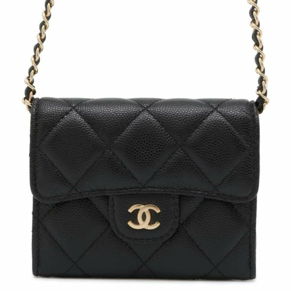 シャネル ミニチェーンウォレット カードケース マトラッセ キャビアスキン AP0238 CHANEL 財布 黒