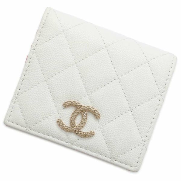 シャネル 二つ折り財布 マトラッセ ココマーク キャビアスキン AP3185 CHANEL 財布 白