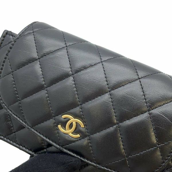 シャネル チェーンウォレット マトラッセ ココマーク ラムスキン AP3003 CHANEL 財布 黒