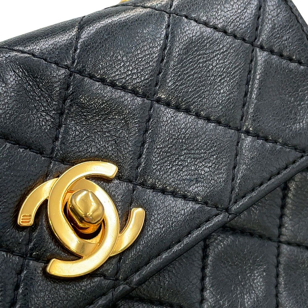 シャネル チェーンショルダーバッグ ミニミニ マトラッセ ココマーク ラムスキン CHANEL 黒