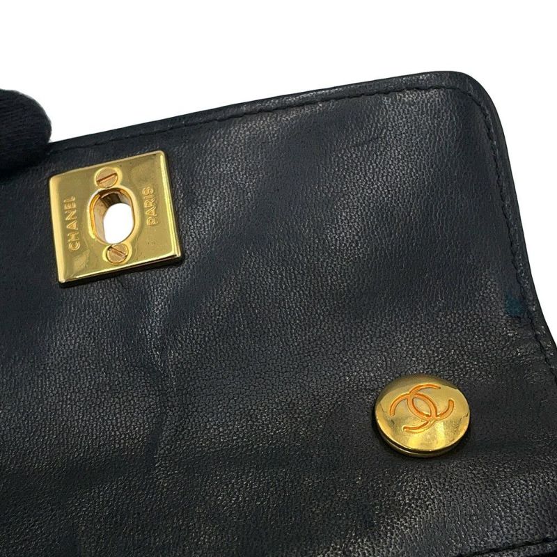 シャネル チェーンショルダーバッグ ミニミニ マトラッセ ココマーク ラムスキン CHANEL 黒