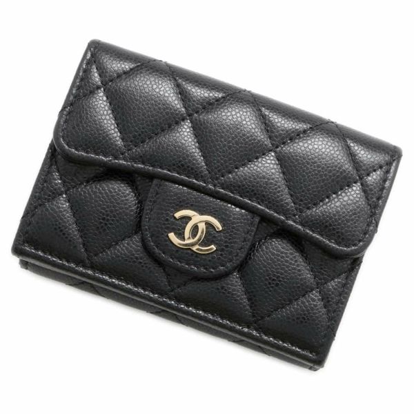 シャネル 三つ折り財布 マトラッセ ココマーク クラシック スモール フラップ キャビアスキン AP0230 CHANEL 財布 黒