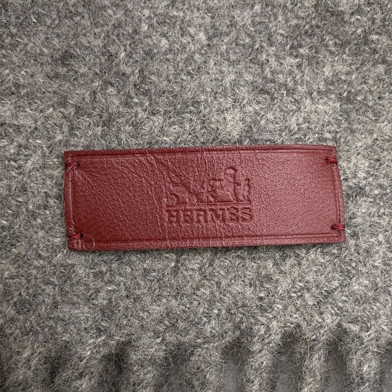 エルメス マフラー タータンポケット・キュイール・アップリケ カシミヤ HERMES ストール
