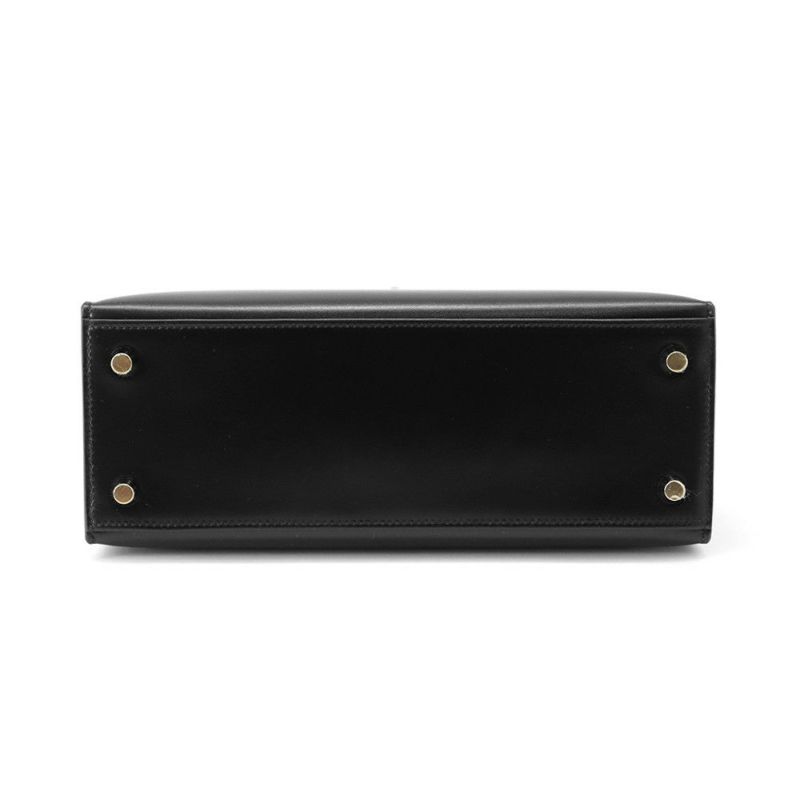 エルメス ハンドバッグ ケリー25 外縫い ブラック/ゴールド金具 ボックスカーフ W刻印 2wayショルダー 黒