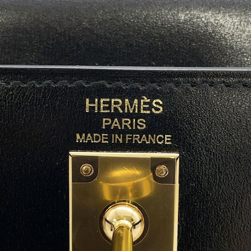 エルメス ハンドバッグ ケリー25 外縫い ブラック/ゴールド金具 ボックスカーフ W刻印 2wayショルダー 黒