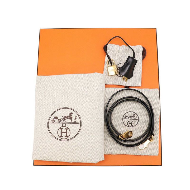 エルメス ハンドバッグ ケリー25 外縫い ブラック/ゴールド金具 ボックスカーフ W刻印 2wayショルダー 黒