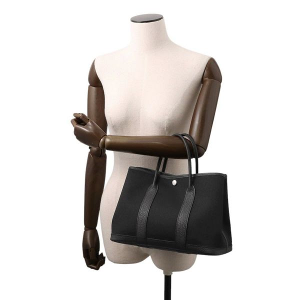 エルメス トートバッグ ガーデンパーティTPM ブラック/シルバー金具 トワルアッシュ/ネゴンダ B刻印 黒