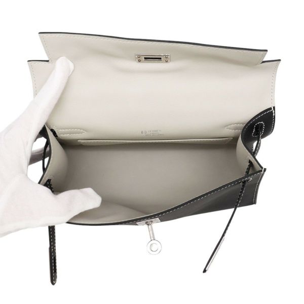 エルメス ハンドバッグ ポシェットケリー ヴェルソ ブラック/パールグレー/シルバー金具 スイフト K刻印 HERMES SPO 黒 白ステッチ