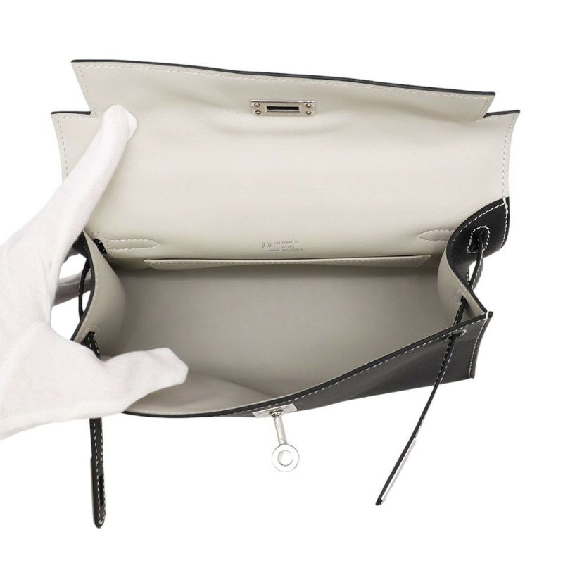 エルメス ハンドバッグ ポシェットケリー ヴェルソ ブラック/パールグレー/シルバー金具 スイフト K刻印 HERMES SPO 黒 白ステッチ