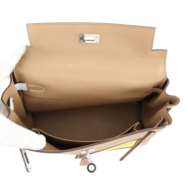 エルメス ケリー25 内縫い カラーマティック チャイ/ブループリュム/ライム/シルバー金具 スイフト U刻印 2wayショルダー