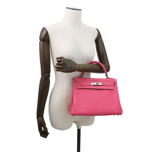 エルメス キャンディ ケリー28 内縫い ローズティリアン/ルビー/シルバー金具 エプソン □P刻印 2wayショルダー